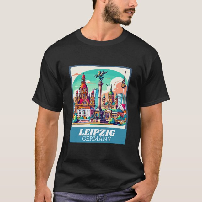 Retro Leipzig Skyline T-Shirt (Vorderseite)
