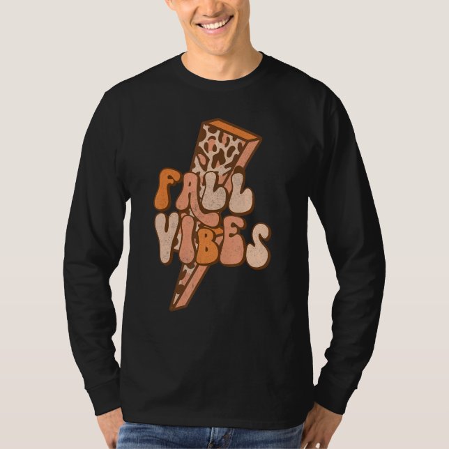 Retro Leopard Blitzschlag Fall Vibes Herbst Le T-Shirt (Vorderseite)