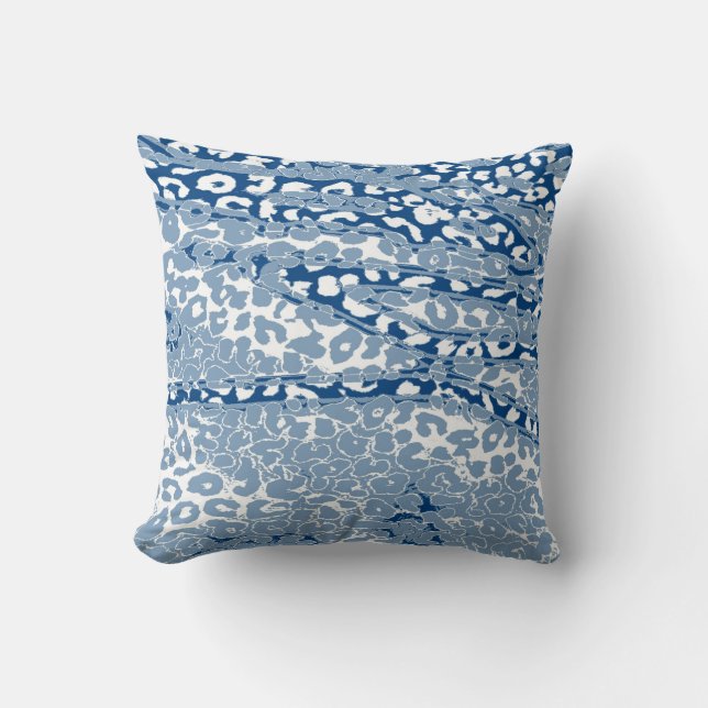 Retro Leopard Print Skin (BLue, Weiß) Kissen (Vorderseite)