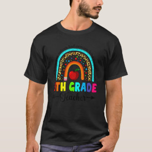 Retro Leopard Regenbogen 5. Klasse Lehrer zurück z T-Shirt