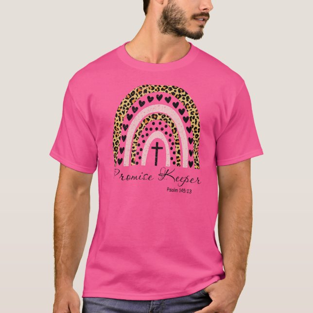Retro Leopard Regenbogen Versprechen Schütze Jesus T-Shirt (Vorderseite)