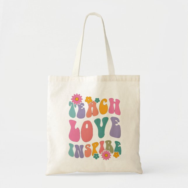 Retro Leopard Teach Liebe Inspirier Art Tragetasche (Vorne)