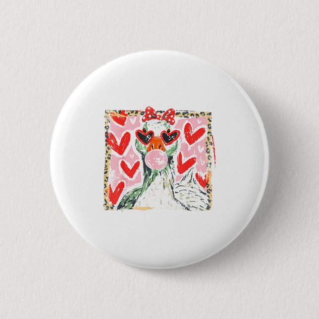 Retro Leopard Valentine Goose Funny Nk Coquette Lo Button (Vorderseite)