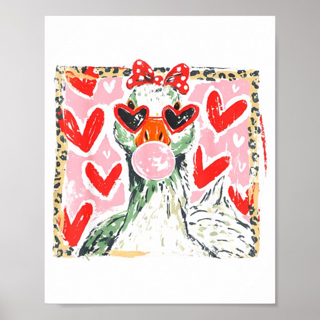 Retro Leopard Valentine Goose Funny Nk Coquette Lo Poster (Vorne)
