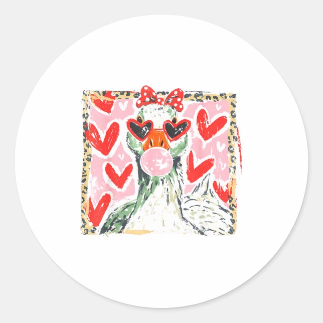 Retro Leopard Valentine Goose Funny Nk Coquette Lo Runder Aufkleber (Vorderseite)