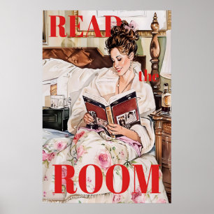 Retro-Leseecke-Kunstprint Vintage-Frau im Bett Poster