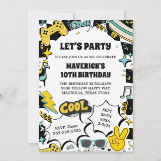 Retro Let's Party Birthday Einladung