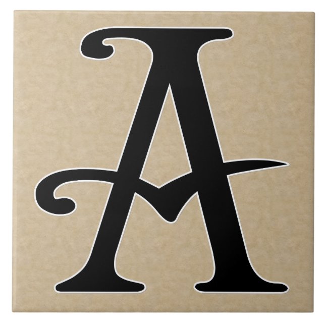 Retro Letter A in Black Monogram on Parchment Fliese (Vorderseite)