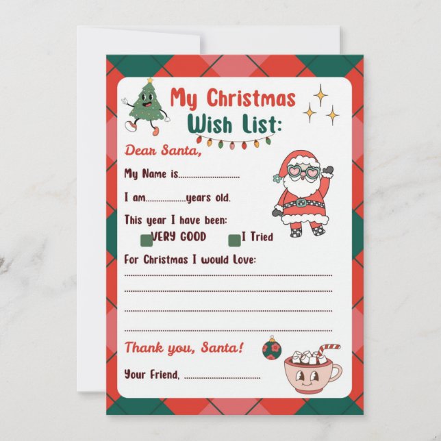 Retro Letter to Santa Wishlist Einladung (Vorderseite)