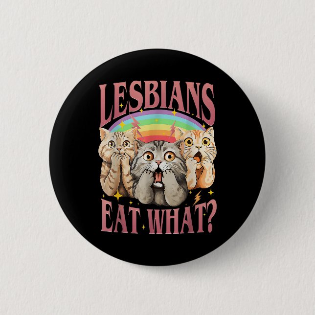 Retro LGBT essen was Cat Lesbian Pride Monat gleic Button (Vorderseite)