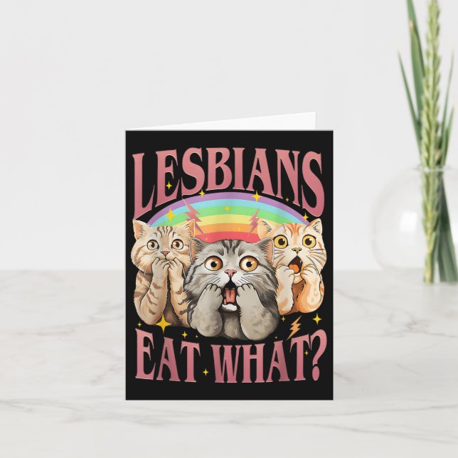 Retro LGBT essen was Cat Lesbian Pride Monat gleic Karte (Vorderseite)