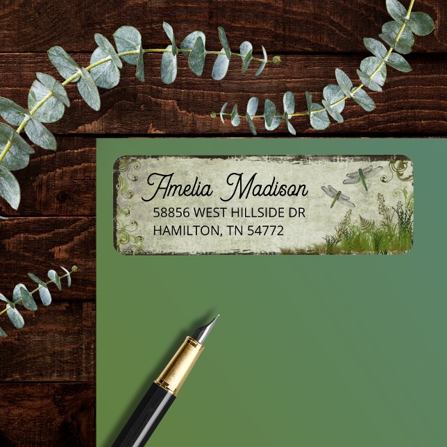 Retro-Libellen-Botanik-Rücksende-Adressetiketten (Retro Dragonfly Botanical Return Address Labels)