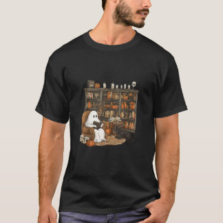 Retro Librarian Bookshelfer Boujee Ghost Cat T-Shirt