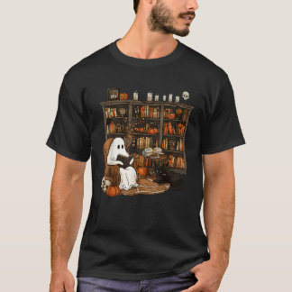 Retro Librarian Bookshelfer Boujee Ghost Cat T-Shirt