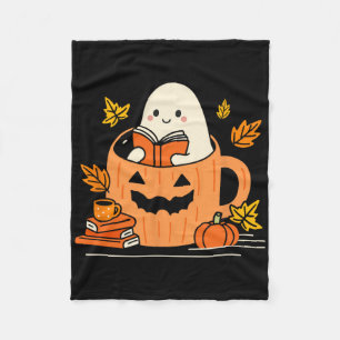 Retro Librarian Ghost Reading Books Halloween Teac Fleecedecke
