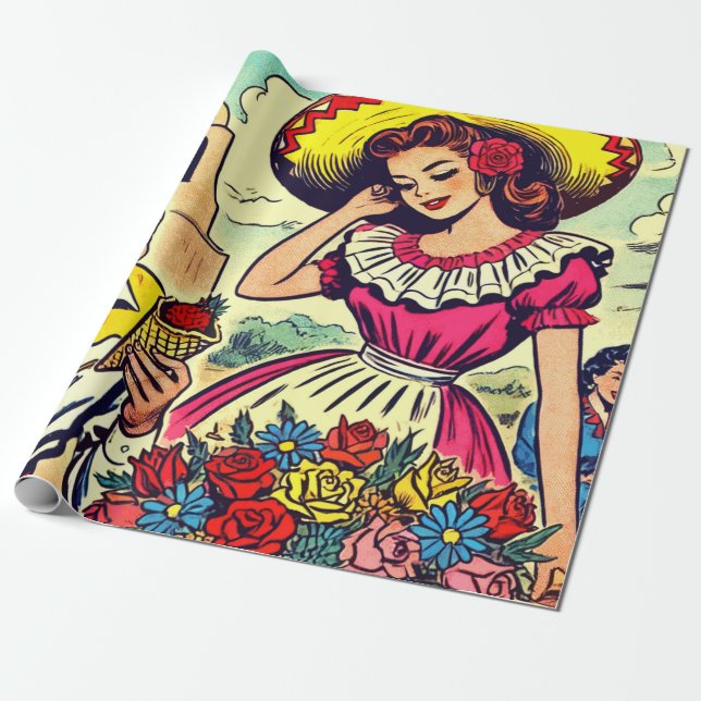 Retro Liebe Couple Comic Geschenkpapier (Ungerollt)