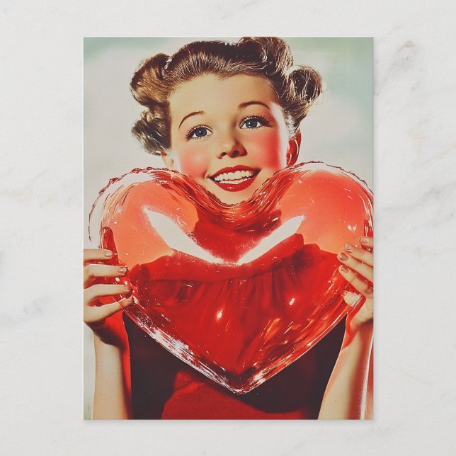 Retro-Liebe: Herzglühen der 50er Jahre Postkarte (Vorderseite)