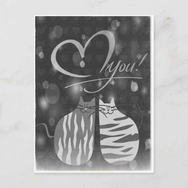 Retro-Liebe Sie bläst Katzen in der Liebe Postkart Postkarte (Vorderseite)