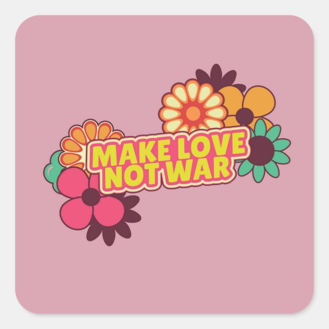 Retro Liebe statt War Pink Hintergrund Blume Quadratischer Aufkleber (Vorderseite)