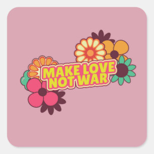Retro Liebe statt War Pink Hintergrund Blume Quadratischer Aufkleber