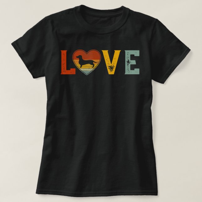 Retro Liebe Thema Niedliche Dackel Dog Graphic Val T-Shirt (Design vorne)