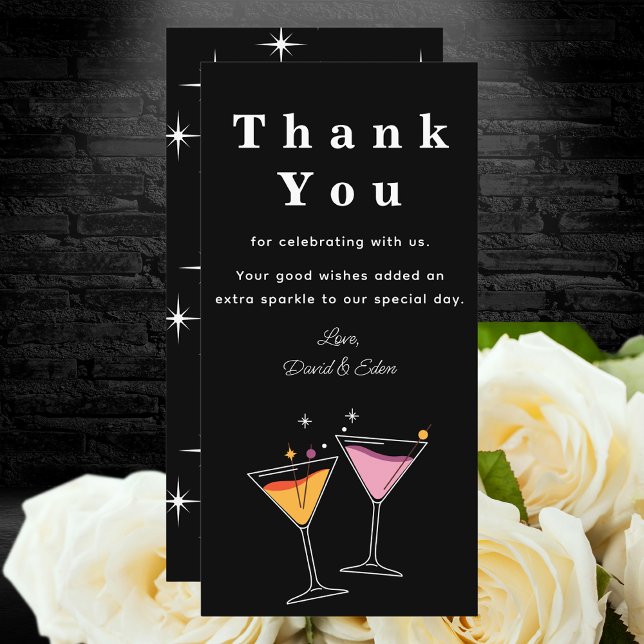 Retro Liebe und Dank an Black and White Wedding (Retro Modern "Thank You" Card)
