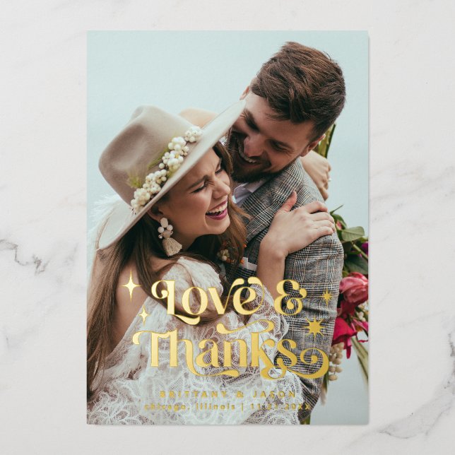 Retro-Liebe und dank-Overlay Folieneinladung (Vorderseite)