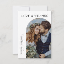 Retro Liebe und Dank White Arch Zwei Foto Hochzeit Dankeskarte