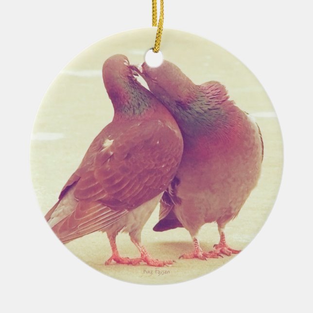 Retro Liebe-Vögel, die Taube küssen Keramik Ornament (Vorne)