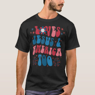 Retro Lieben Jesus und Amerika zu Gott Christlich T-Shirt