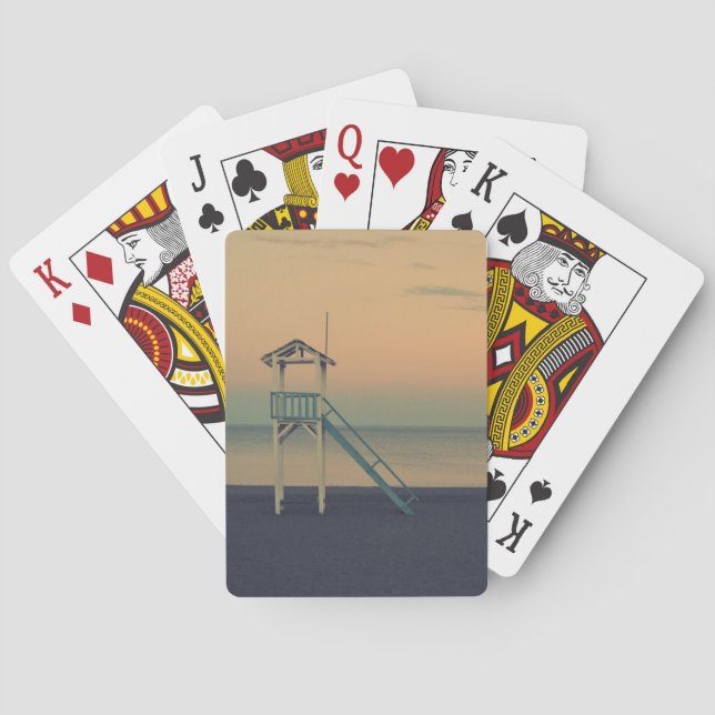 Retro Lifeguard Beach Tower Sunset Foto Spielkarten (Rückseite)