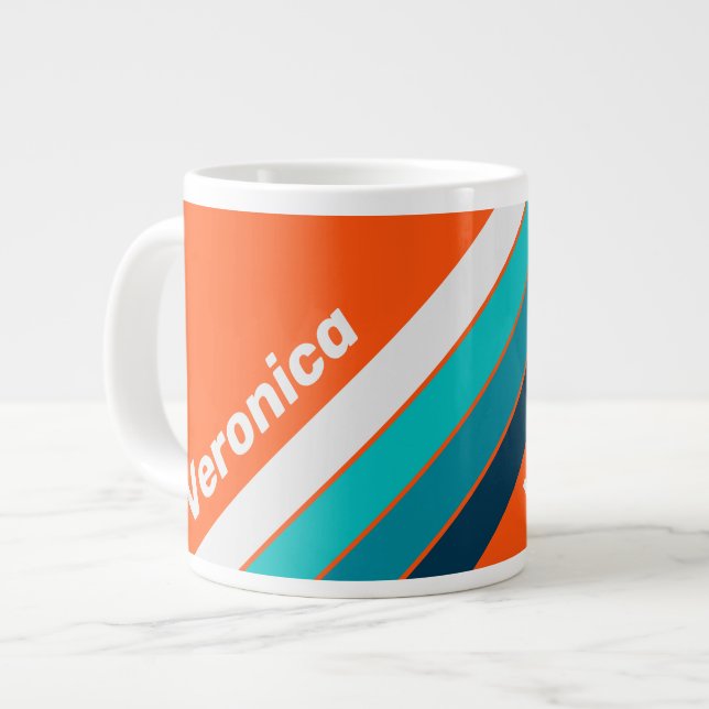 Retro Lifeguard Stripes with Name Jumbo-Tasse (Vorderseite Links)