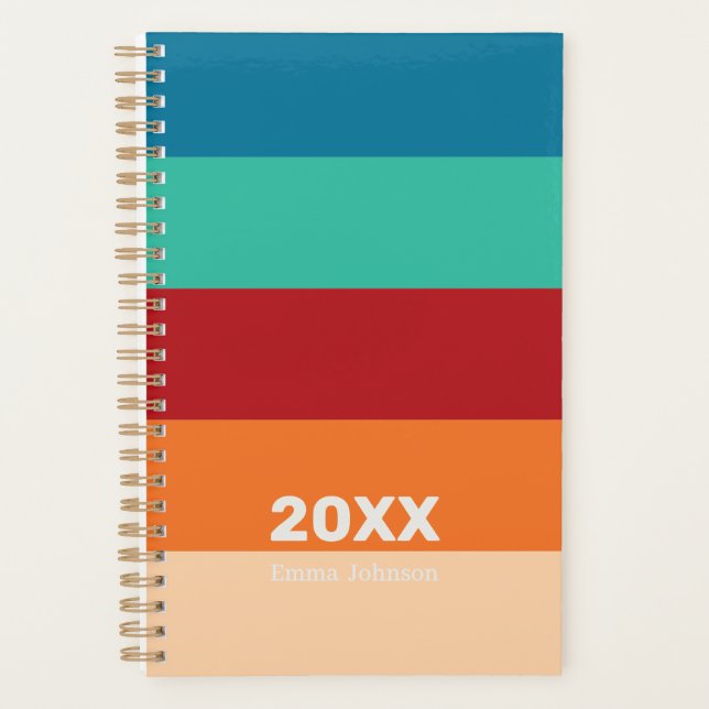 Retro Light Orange Pumpkin Blue Stripe 2026 Name Planer (Vorderseite)