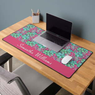 Retro Light Pink und Green Florals Schreibtischunterlage