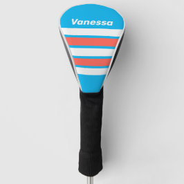 Retro Light Sky Blue Across Striping with Name Golf Headcover