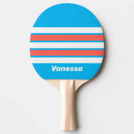 Retro Light Sky Blue Across Striping with Name Tischtennis Schläger