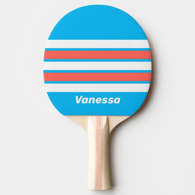 Retro Light Sky Blue Across Striping with Name Tischtennis Schläger (Vorderseite)