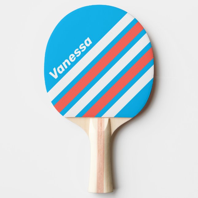 Retro Light Sky Blue Angled Striping with Name Tischtennis Schläger (Vorderseite)