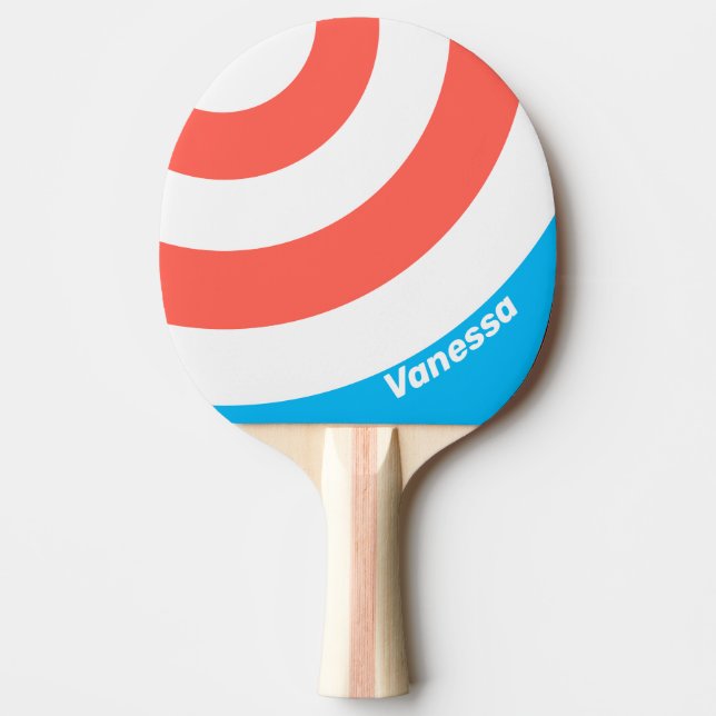 Retro Light Sky Blue Circle Stripe with Name Tischtennis Schläger (Vorderseite)