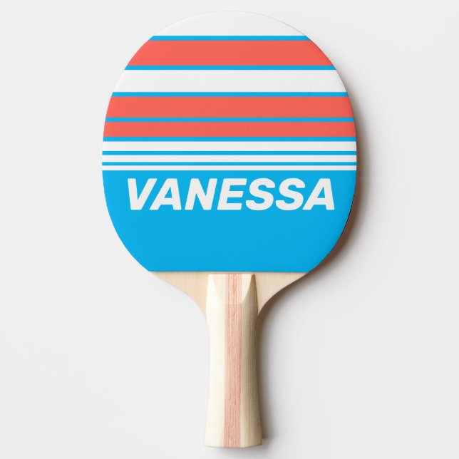 Retro Light Sky Blue Horizon Striping with Name Tischtennis Schläger (Vorderseite)