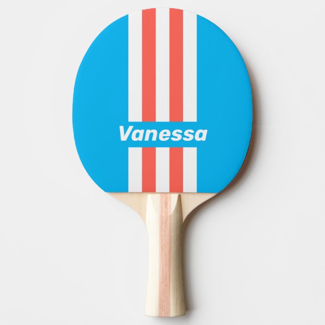 Retro Light Sky Blue Pin Stripes with Name Tischtennis Schläger (Vorderseite)
