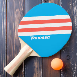 Retro Light Sky Blue Streifen mit Namen Tischtennis Schläger