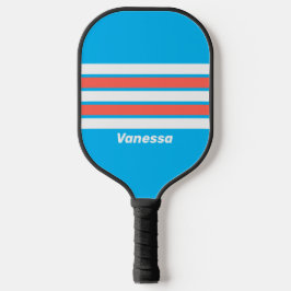Retro Light Sky Blue über Strip mit Name Pickleball Schläger