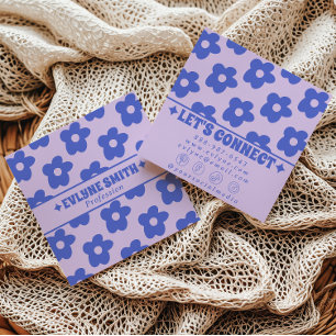 Retro Lila Blau Groovy Floral Trendig Lustig Boho Quadratische Visitenkarte