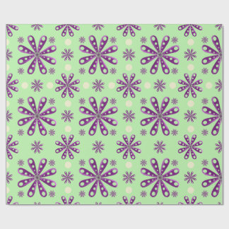 Retro-Lila-Blumen auf grünem Hintergrund Geschenkpapier