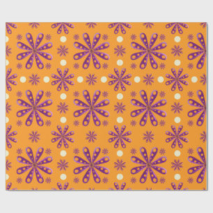 Retro-Lila-Blumen auf orangem Hintergrund Geschenkpapier