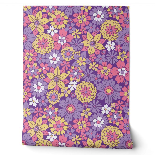 Retro-Lila Blumenmuster Tapete (Abrollen)