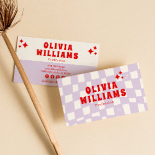 Retro Lila Bold Groovy Checkered Funky Trendy Visitenkarte