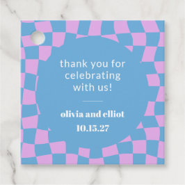 Retro Lila Checkerboard Custom Couples Dusche Geschenkanhänger