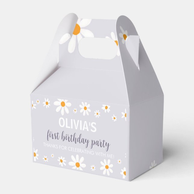 Retro Lila Daisy 1. Geburtstag Gastgeschenk Geschenkschachtel (Vorderseite)